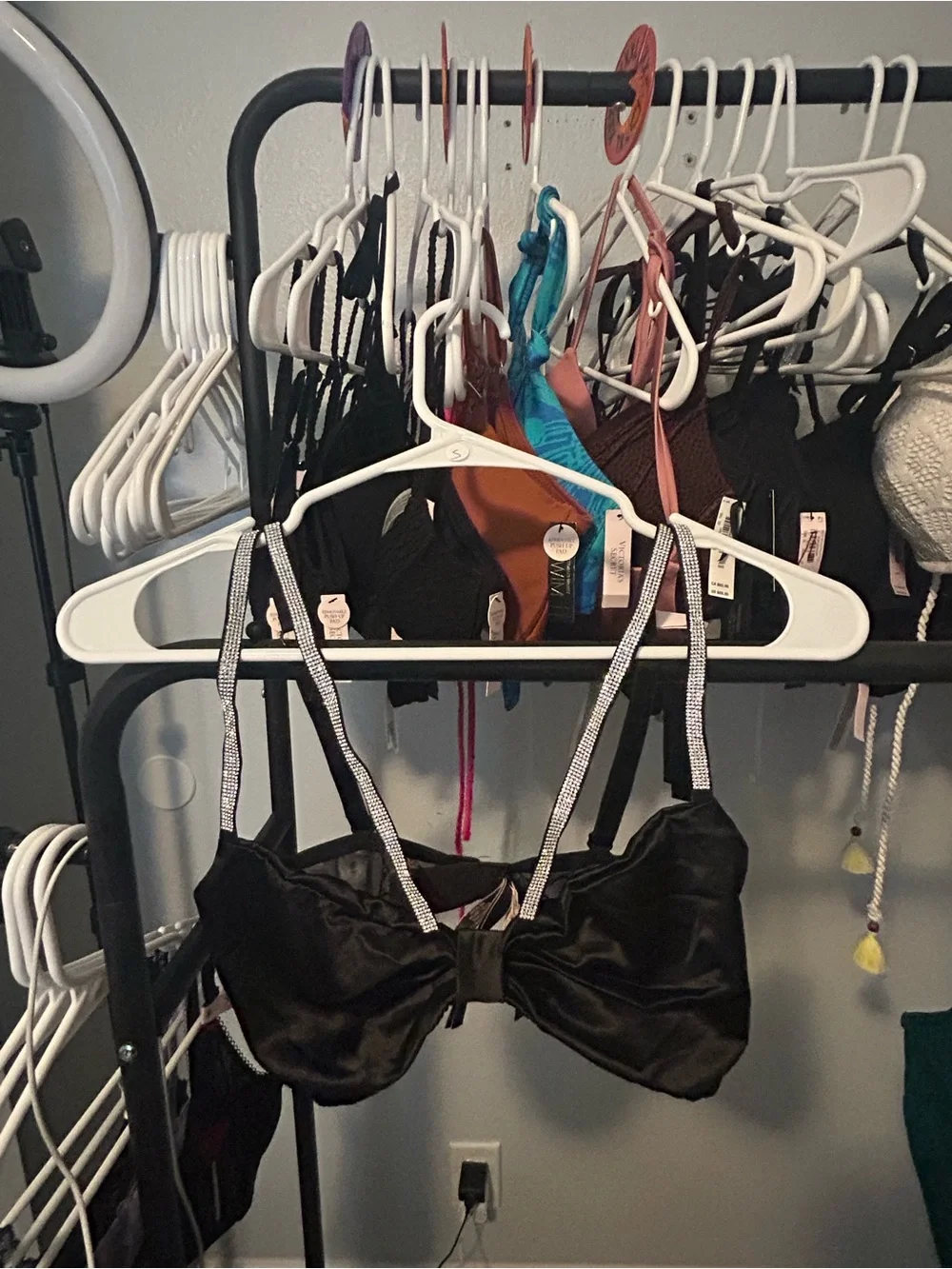 Victoria's Secret Black Satin Bralette with Rhinestone Straps